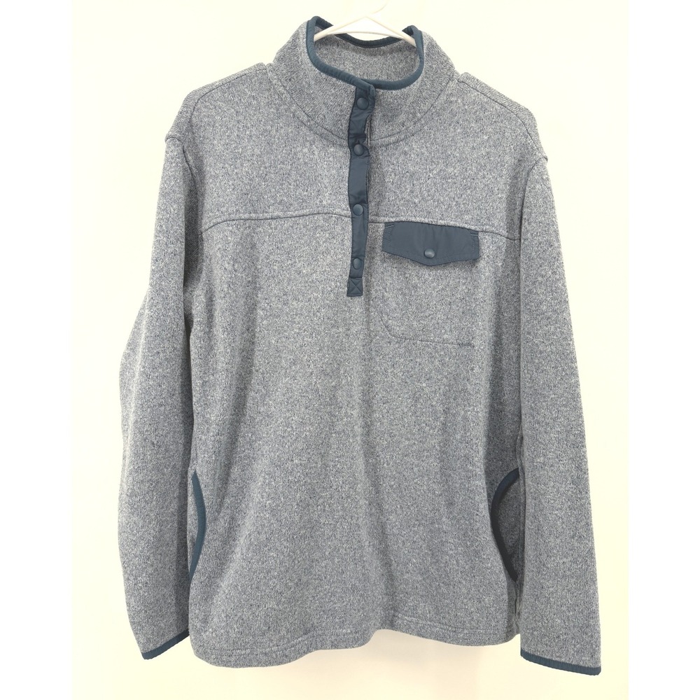 Eddie Bauer Fleece Pullover Blue Heather 1/4 Snap Mock Neck Gorp Preppy Men M
